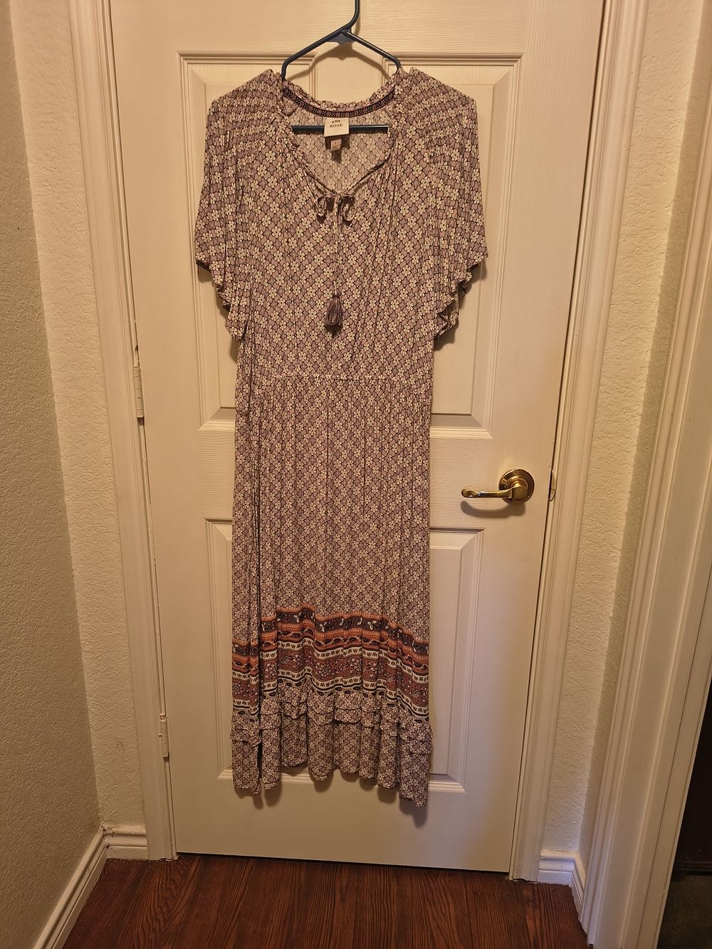 Knox Rose Midi Dress in Cream with Rust and Blue Pattern